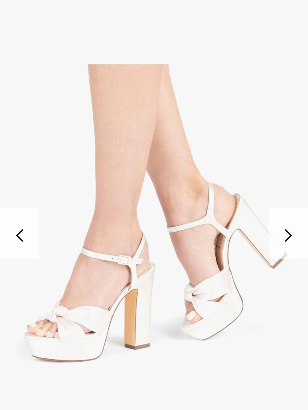 Nina Cream Satin Bow Platform Sandals with Ankle Strap